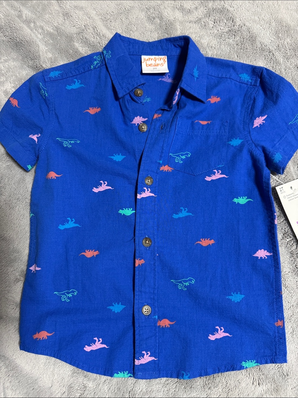 jumping beans Royal Blue Short-Sleeve Button-Up with Multicolor Dino Print